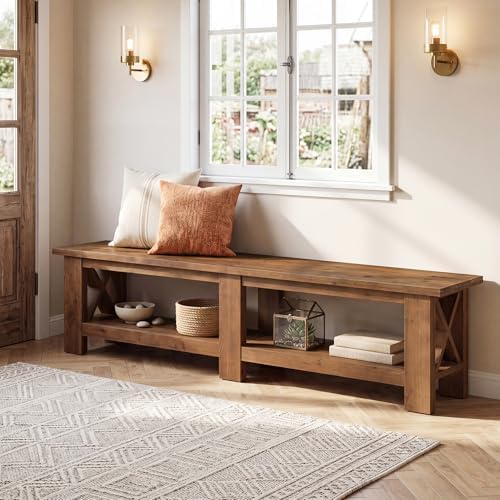 70.87" Solid Wood Entryway Shoe Bench, Extra Long Storage Bench - Image 6