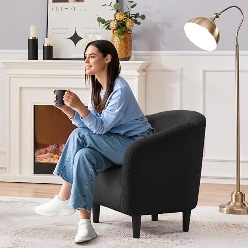 Topeakmart 25.5in Wide Small Sherpa Barrel Accent Chair - Image 4