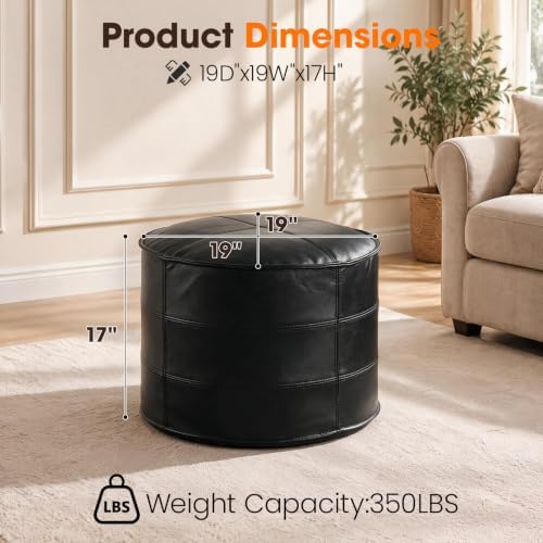 Leather Round Ottoman, Pouf for Living Room - Image 2