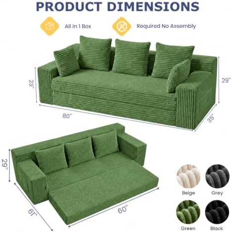 3 Seater Boneless Couch for Living Room, Convertible Sofa Bed - Image 2