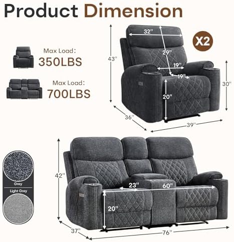 HAOMARKETS 3-Piece Recliner Sofa Set - Image 2