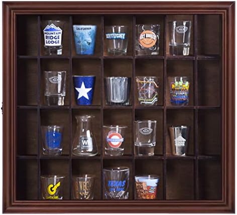Gallery Solutions Walnut Shot Glass Display Case, 18 x 16 in., 28 Slots by GallerySolutions