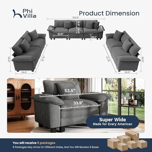PHI VILLA 3-Piece Modular Sectional Cloud Couch and 2 Loveseats Sofa Set - Image 4