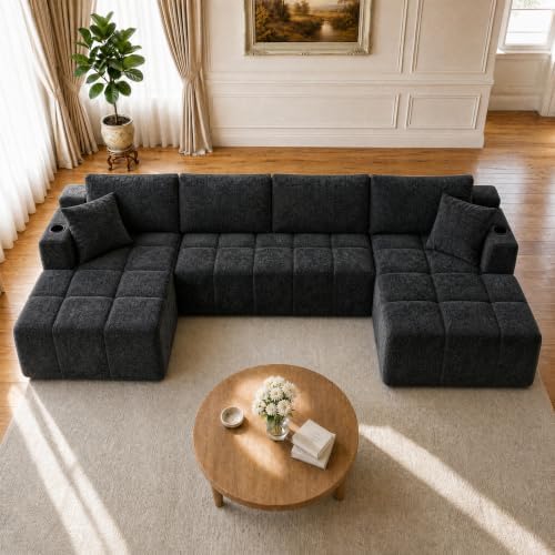 Yafylly 132 Inch U Shaped Modular Sectional Couch by Yafylly