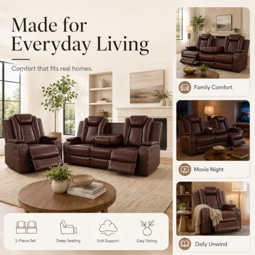 Power Reclining Leather Sofa Set – 2-Piece Home Theater Seating - Image 3