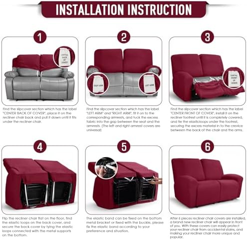 TAOCOCO Stretch Loveseat Recliner Covers 6 Piece - Image 6