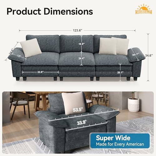 SUNSHINE VALLEY 123.6" 3-Seat Straight Modular Cloud Couch Sectional Sofa - Image 2