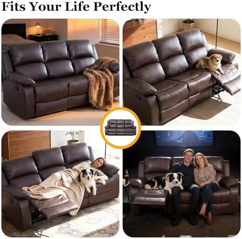 2 Piece Manual Reclining Leather Sofa Set, Reclining Couch Sofa Set Includes 3 - Image 5