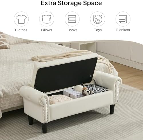 SOFTHION 50" Storage Bench for Bedroom, Velvet Upholstered - Image 3