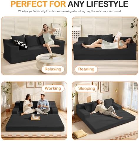 Erament 3 Seater Boneless Couch Sofa Bed, Compression Convertible Futon Floor - Image 6