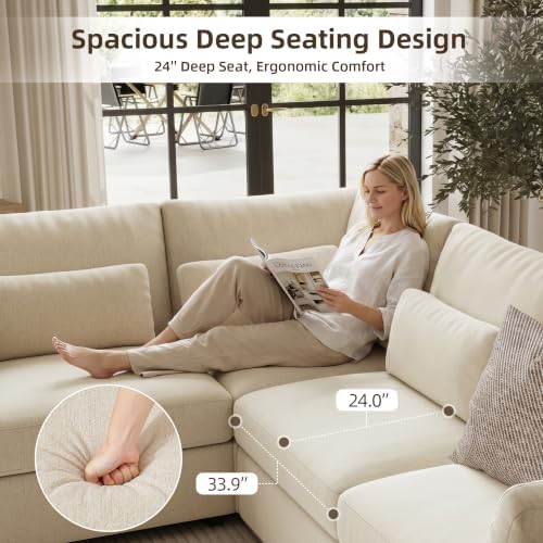 WorthFurni 142.1'' Modular Sectional Sofa, L Shaped Oversized Extra Deep Couches - Image 3