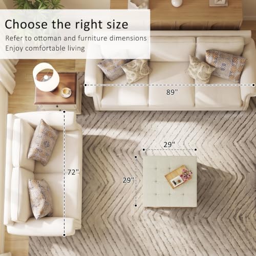 Befurtori Ottoman with Storage Bench, Linen Ottoman Coffee Table - Image 3
