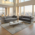 2 Pieces Grey Velvet Chesterfield 82" 3-Seater Sofa Sets, Featuring Copper Stud by Unknown