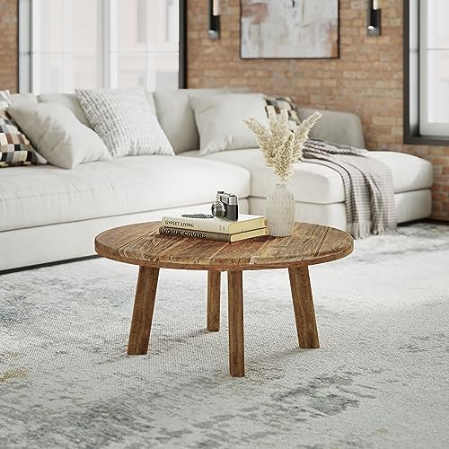 Jofran Reclamation 36" Round Rustic Reclaimed Solid Wood Coffee Table - Image 2