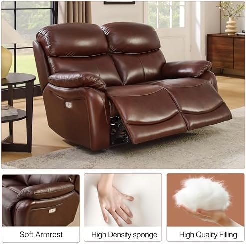 THSUPER Brown Top Grain Leather Power Recliner Sofa Loveseat - Image 5