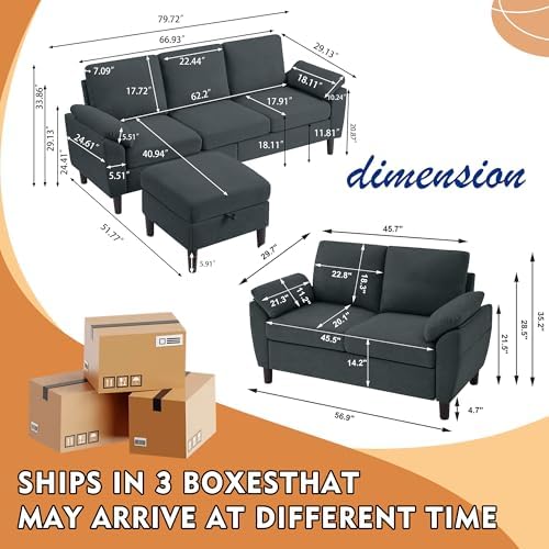 80" Convertible Sectional Sofa Set, Modern Linen Small L Shaped Couch - Image 2