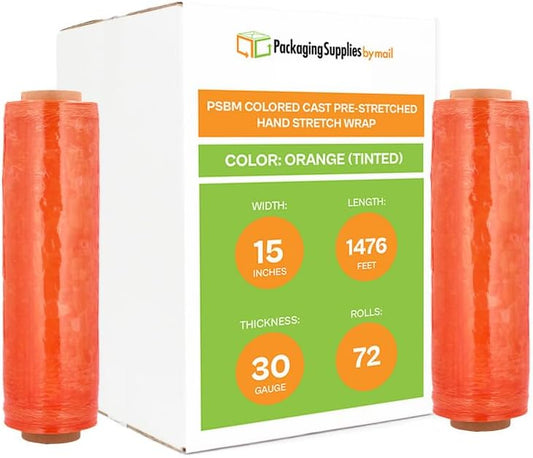 PSBM Orange Stretch Wrap, 15 Inch x 1476 Feet, 72 Pack, Tinted Pre-Stretched Shrink Wrap Film for Moving, Packaging, Pallet Wrapping