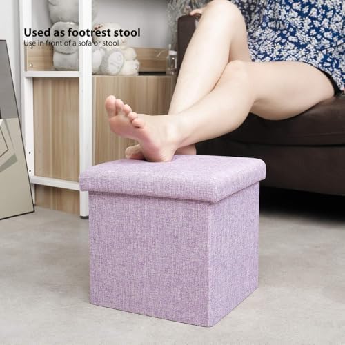 B FSOBEIIALEO Storage Ottoman Cube, 11.8" Linen Small Ottoman, Light Purple - Image 6