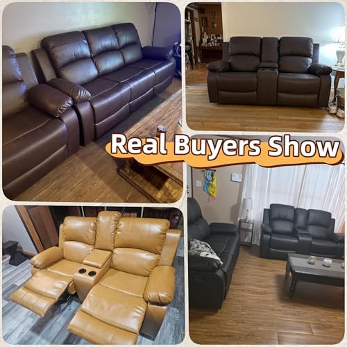 Bonded Leather Living Room Furniture, 2 Pieces Recliner Sofa and Loveseat Set - Image 3