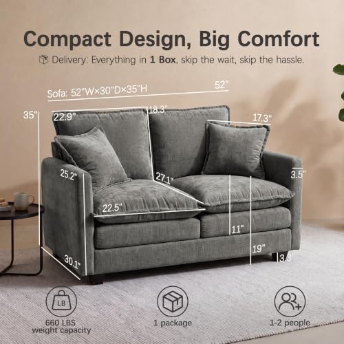 52" Loveseat Sofa, Small Cloud Love Seat Couches - Image 2