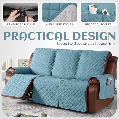 KinCam Waterproof Recliner Sofa Covers Washable, 3 Seater, Light Blue - Image 4