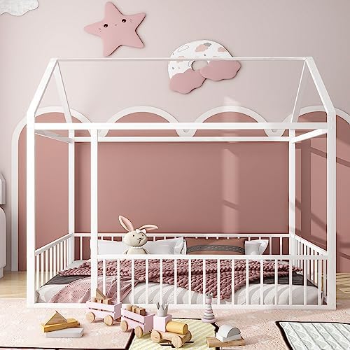 Flieks Twin Size Metal Bed House Bed Frame by Flieks