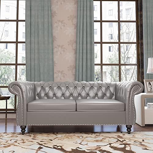 ORRD Chesterfield Loveseat, Modern Leather Sofa Tufted Couch 2 Seater - Image 6