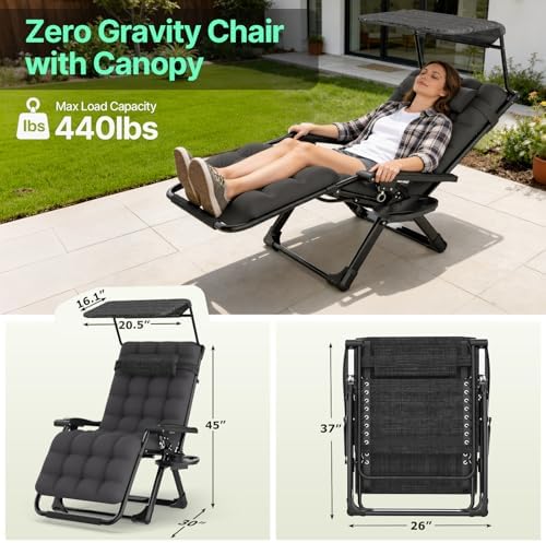 Suteck Zero Gravity Chair with Canopy, Reclining Camping Lounge Chairs - Image 2