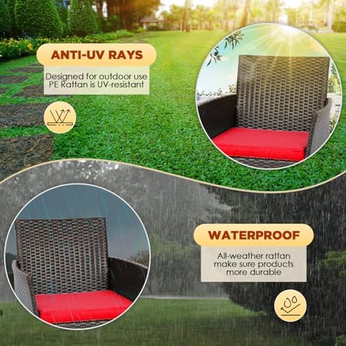 FDW 4-Piece Patio Furniture Set | Brown & Red | Outdoor Wicker Furniture - Image 3