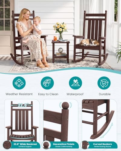 SERWALL Comfortable Outdoor Rocking Chairs Set of 3 - Image 4