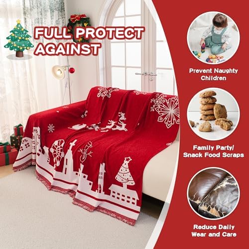MEETSKY Red Christmas Couch Cover - Image 2