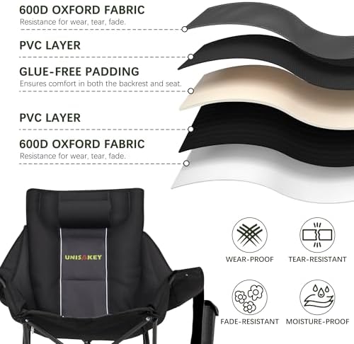 Unisakey Oversize Foldable Rocking Camping Chair300lbs Capacity, Deep Gray - Image 4