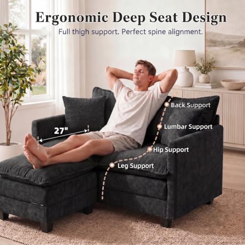 2-Seater Loveseat Sofa with Ottoman, Pet-Friendly Chenille, Washable Pillows - Image 5