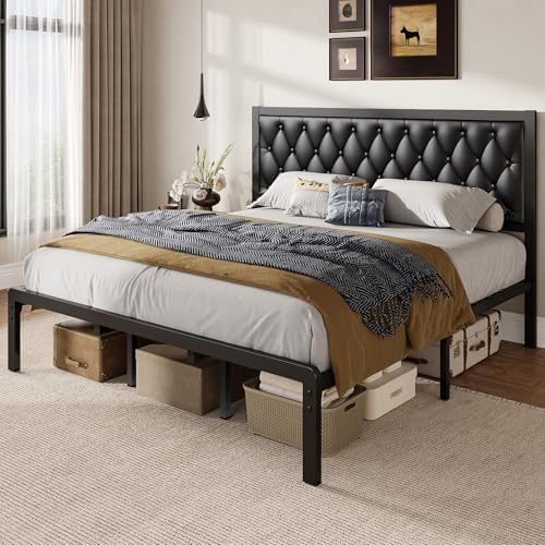 Fluest King Bed Frame with Headboard PU Leather Upholstered Bed Frame Platform - Image 3