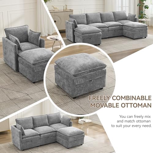 27" Large Square Ottoman with Storage, Modern Upholstered Footrest with - Image 4