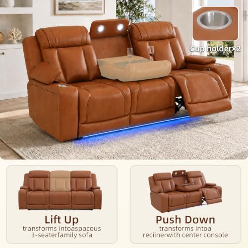 Power Recliner Sofa Set 3 Piece, Leather Reclining Couch - Image 6