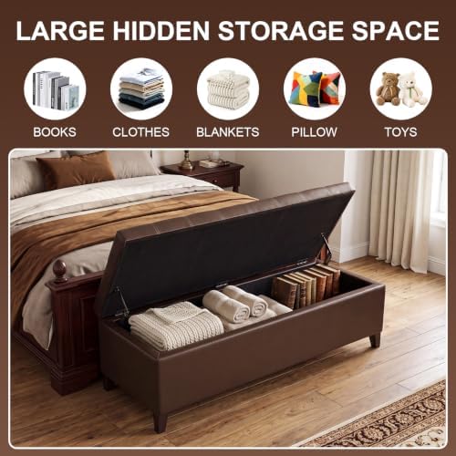 51" Dark Brown Leather Storage Ottoman - Image 3