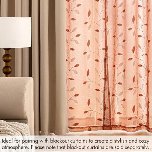 MIULEE Burnt Orange Sheer Fall Curtains 2 Panels Leaf Patterned, W52 x L63 - Image 7