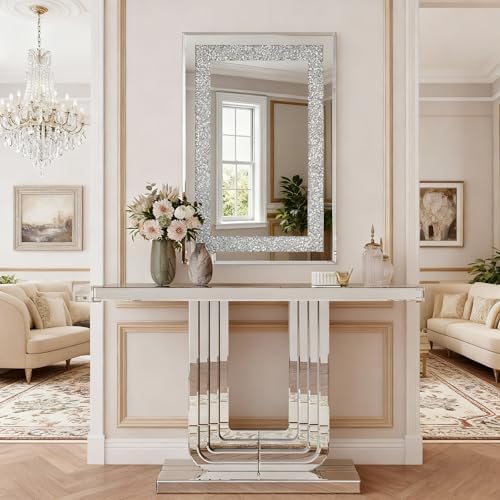 U-Shaped Silver Mirrored Console Table and Wall Mirror Set, 2 Piece Silver by Unknown