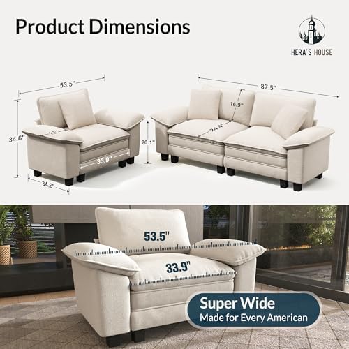 HERA'S HOUSE 2 Pieces Modular Loveseat Couch and Chair Set Setional Sofa - Image 2