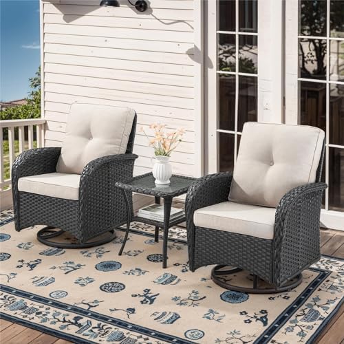 Belord 3 Pieces Black Wicker Patio Furniture Outdoor Swivel Rocker Patio Glider by Belord