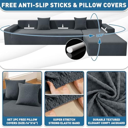 ZNSAYOTX Sectional Couch Covers, Stretch Jacquard Slipcovers - Image 2