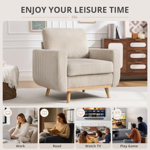 Accent Chair with Movable Ottoman, Reading Chair and Ottoman Set, Upholstered - Image 6