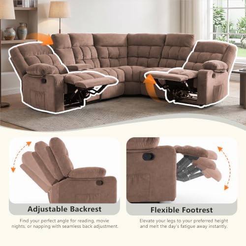 Reclining Sectional Sofa, L Shaped Recliner Couch, 6 Seater - Image 3
