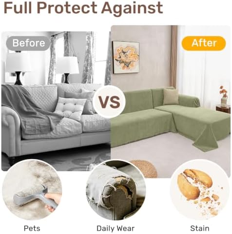2 Pieces Sectional Couch Covers L Shaped Cover XL Light Sage - Image 4