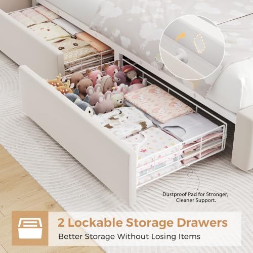 Queen Bed Frame with Storage Drawers and LED Lights, Velvet Upholstered - Image 6
