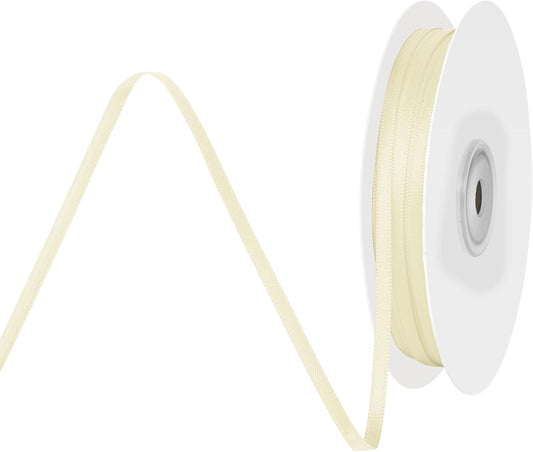 1/8 Inch X 100 Yards Cream Satin Thin Ribbon Solid Color Double Faced Ribbons Perfect for Crafts Wedding Decor Bow Making Arts Sewing and More