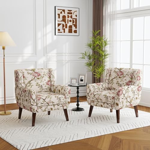 Accent Chair, Upholstered Armchair in Linen, Pattern Floral - Image 4