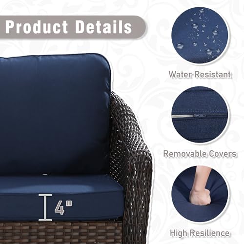 8 Piece Patio Wicker Conversation Set, All-Weather Use Outdoor Wicker Sofa - Image 4