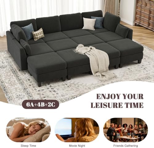Sectional Sleeper Sofa, 6 Seaters Modular Sleeper Sofa Couch, Dark Grey - Image 5